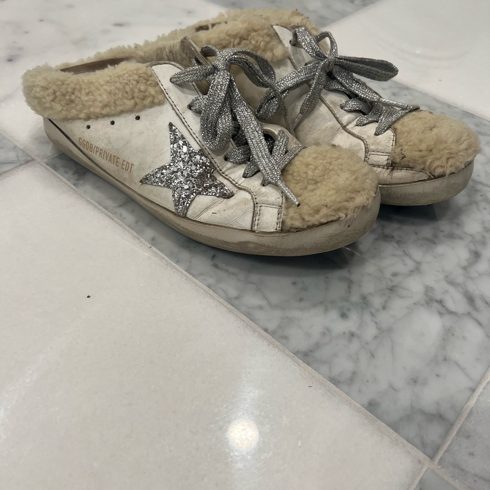 Golden Goose Shearling Sneakers - Silver Star